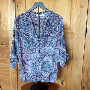 New York & Company Paisley Blouse - Lavender and Teal